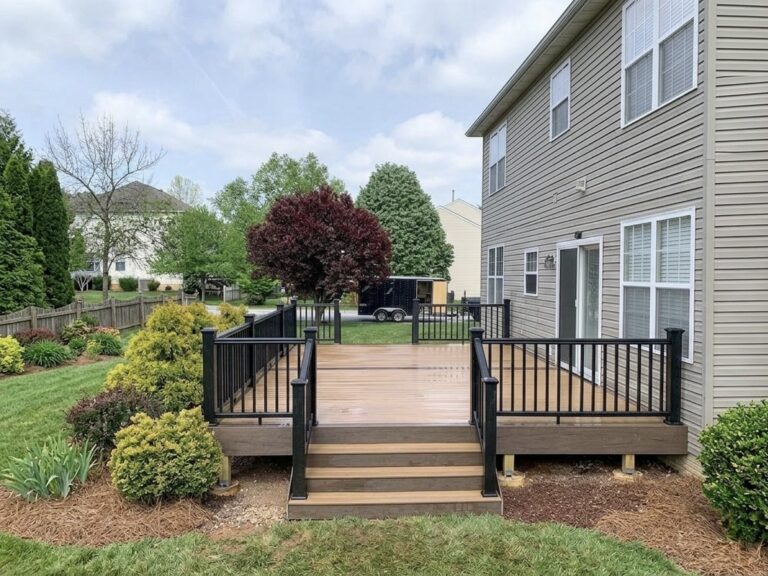 Composite deck with clean black railings