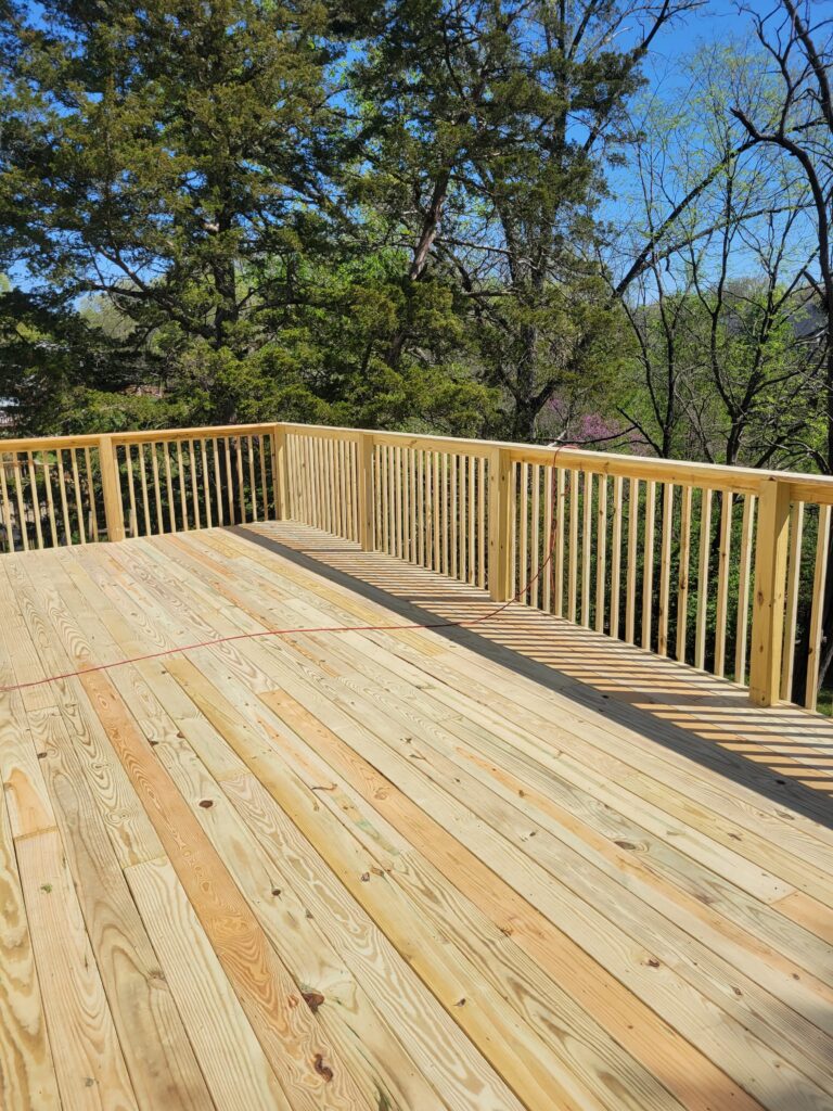 Fresh wood deck with railings